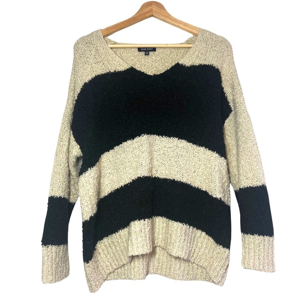 Dear John Womens Ardien Stripe Black Creme Sweater Size XS